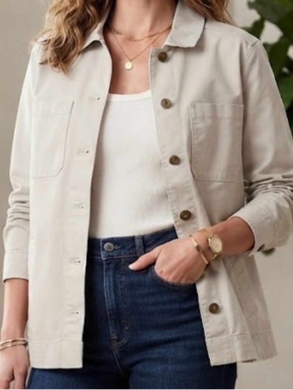 NWT Banana Republic Utility Jacket XL Light Beige Cotton Canvas Cargo Minimalist